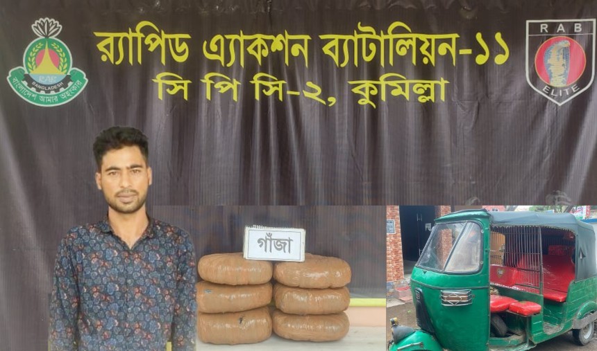 কুমিল্লায় র‌্যাবের অভিযানে ১৪.৫ কেজি গাঁজাসহ একজন মাদক ব্যবসায়ী গ্রেফতার